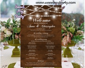 Rustic Wedding Welcome sign with program,Mason Jar wood Welcome sign with program,(030w)